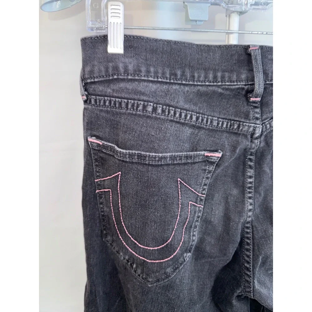True Religion Geno Relaxed Slim Jeans Black Pink Stitching 33 Mens